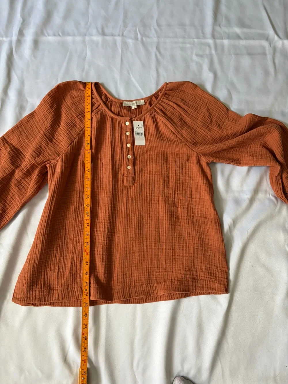 LOFT Textured Henley Top in Rust Orange NWT